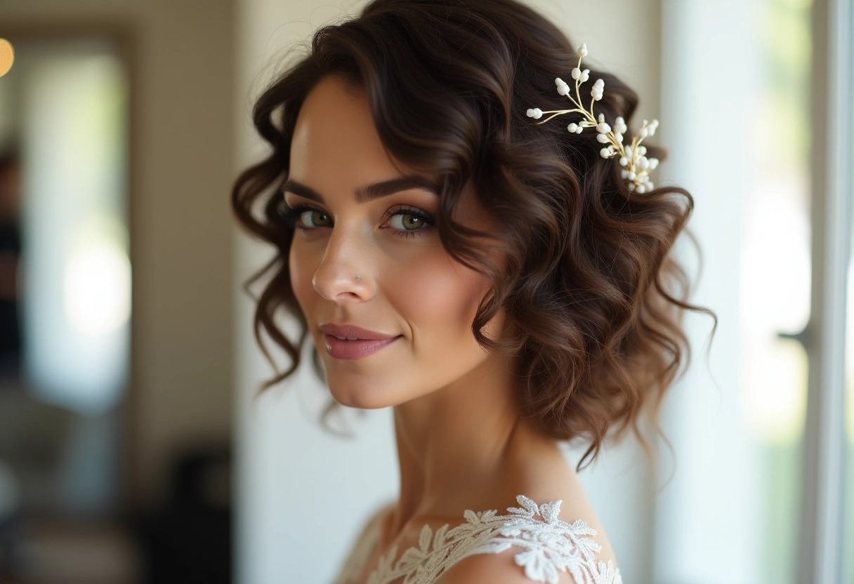 coiffure mariage boucles courts